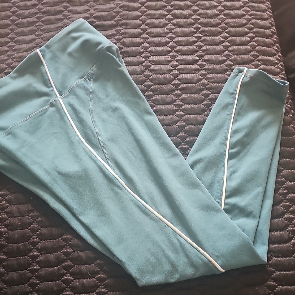 Fabletics Teal Leggings with White Accents
